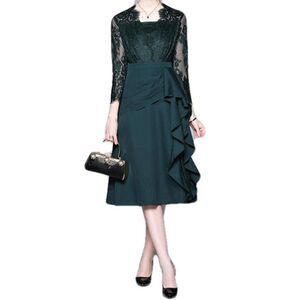 Lady Temperament Lace Stitched Ruffle High Waist Dress Size Medium